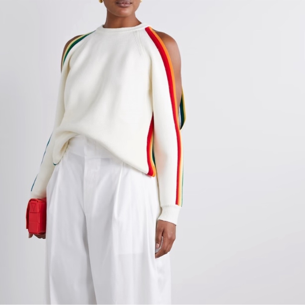 NEW MONSE COLD OFF SHOULDER RAINBOW MEDIUM MERINO WOOL SWEATER NEW Msrp $700